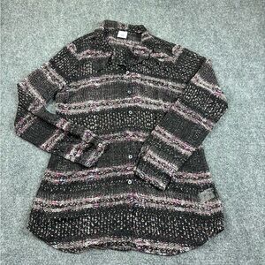 CABI Women’s Style# 3249 Paris Blouse Long Sleeve Sheer Black/multi color Medium